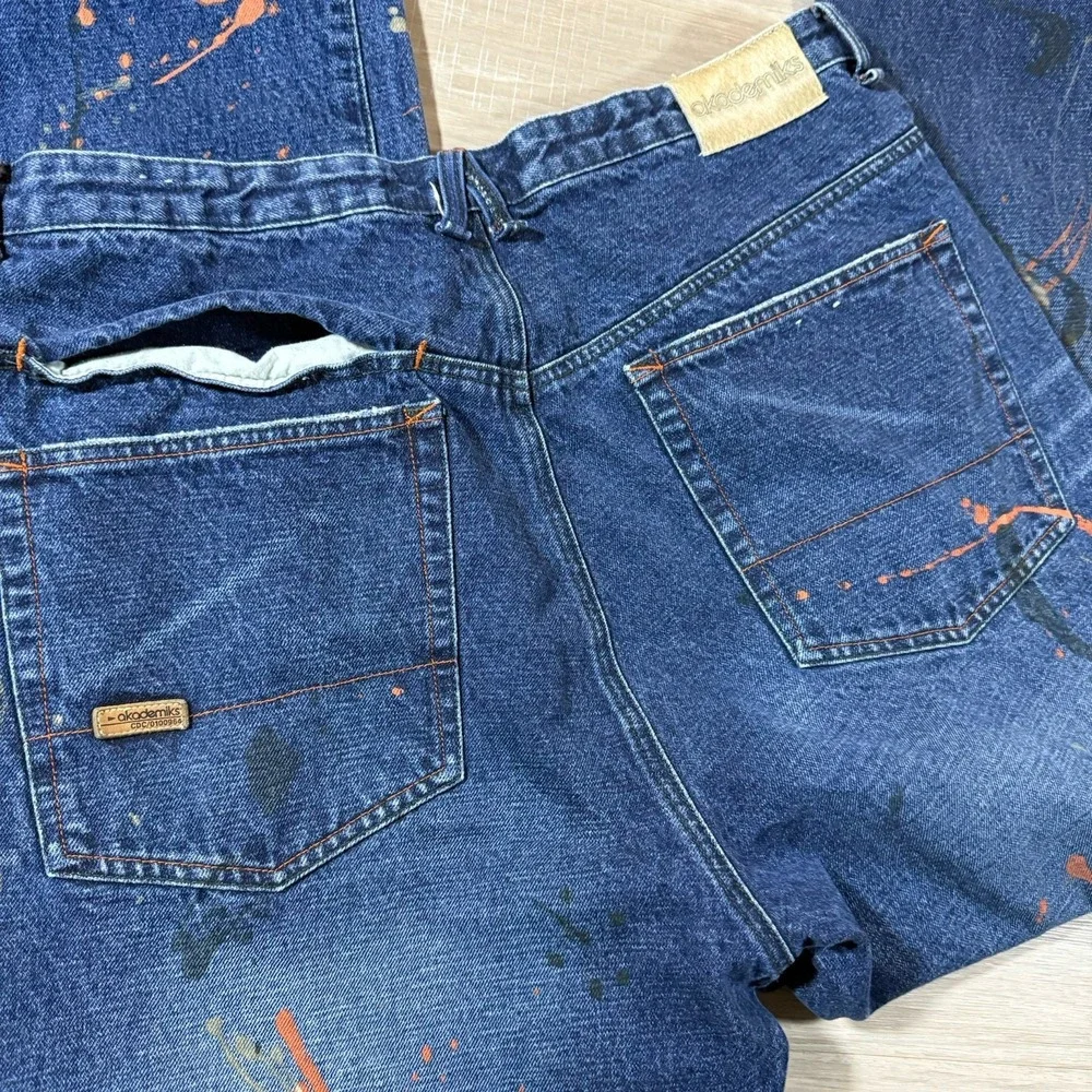 Akademiks Splatter Dark Jeans Distressed Sz 40X34 Baggy Denim Selected Materials - Picture 6 of 8